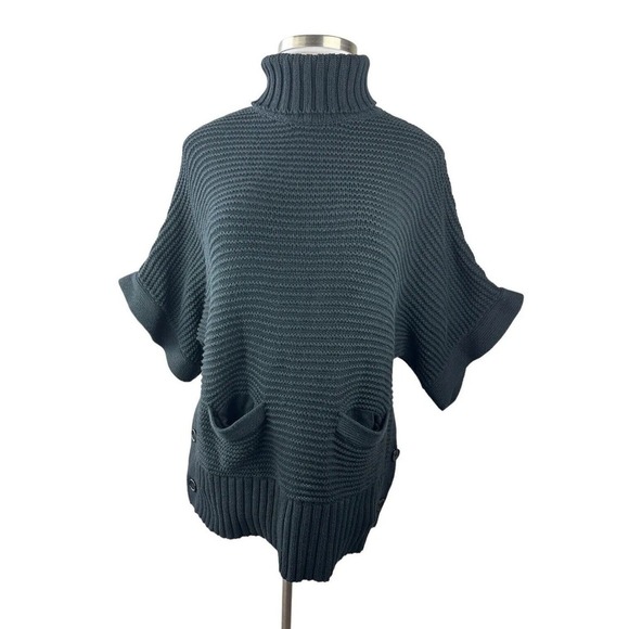 J. Crew Turtleneck Poncho Black Oversized Chunky Knit Ribbed Women's Size Small - Picture 2 of 10